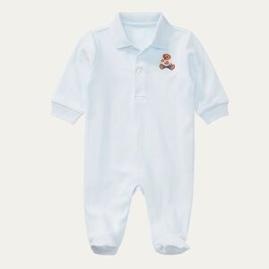 RALPH LAUREN Light Blue Baby One Piece with Bear Embroidery